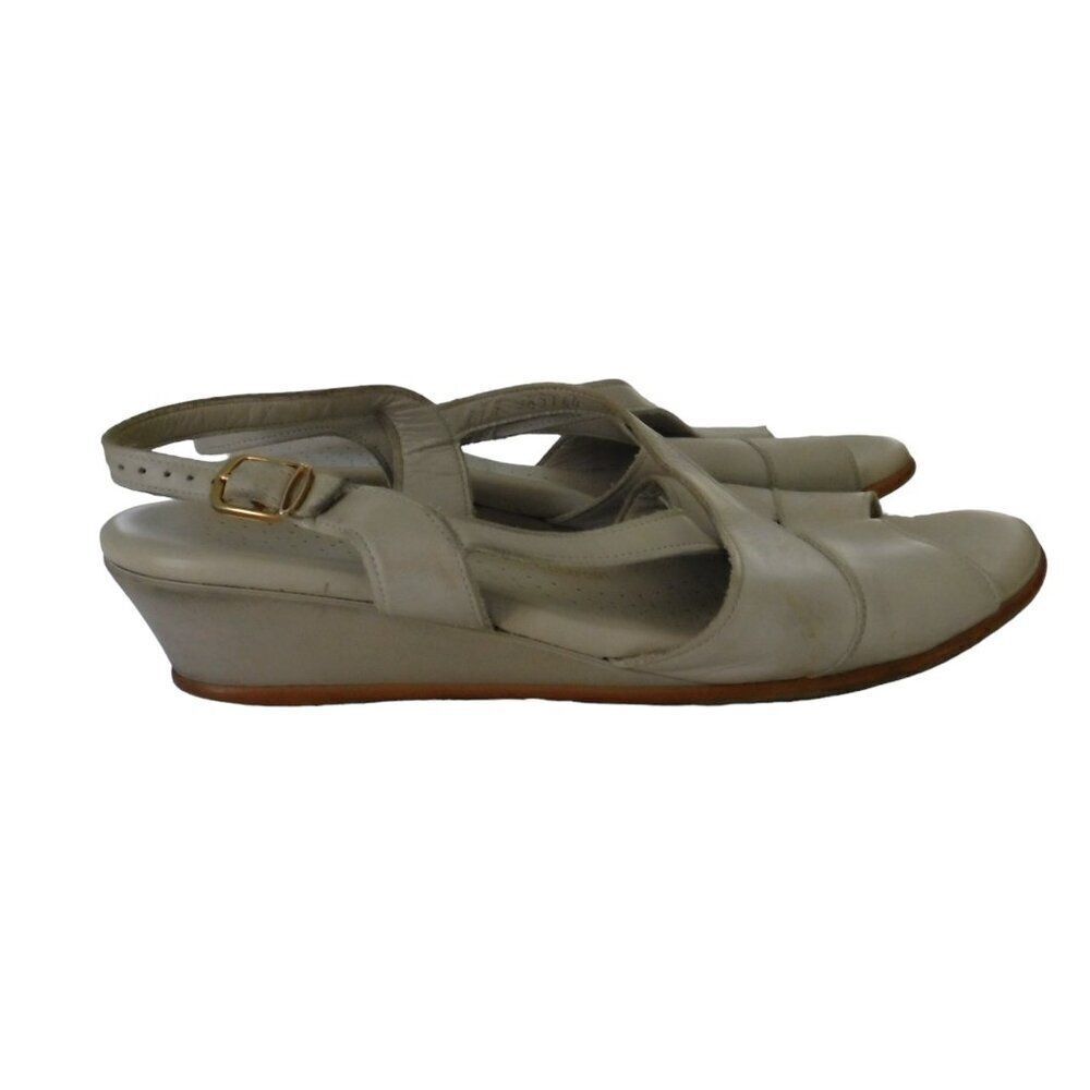 SAS Womens Caress Bone Leather Open‎ Toe Low Wedge Heel Slingback Sandals 9W